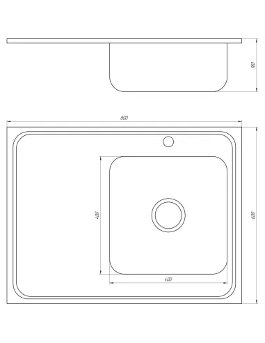 Мойка прямоугольная Mira MR 8060, 800х600х180, Satin, Right - 2