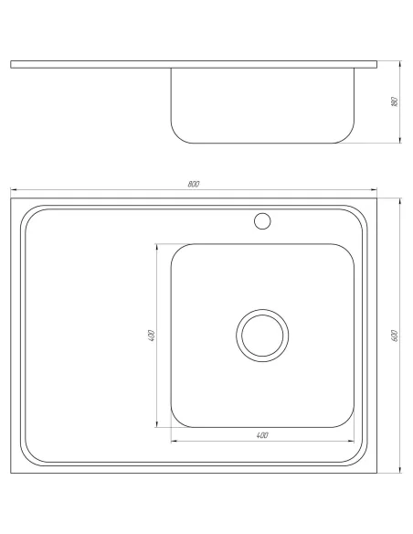 Мойка прямоугольная Mira MR 8060, 800х600х180, Satin, Right - 2