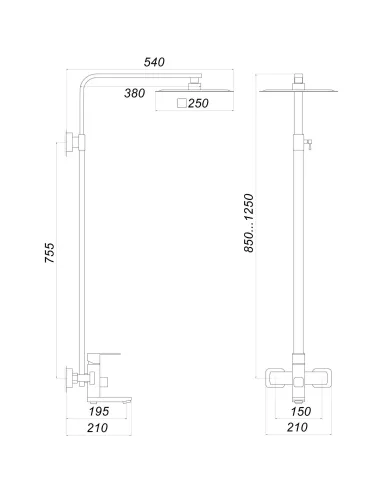 Душова система Globus Lux SBQ-SH-02 (комплект, з гусаком, нержавіюча сталь) - 5