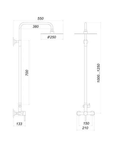Душевая система из нержавеющей стали Globus Lux Alpen SBT1-SH-05 с душевым набором - 5