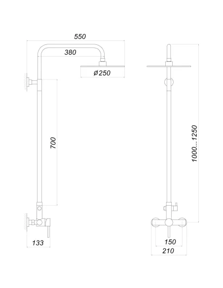 Душевая система из нержавеющей стали Globus Lux Alpen SBT1-SH-05 с душевым набором - 5