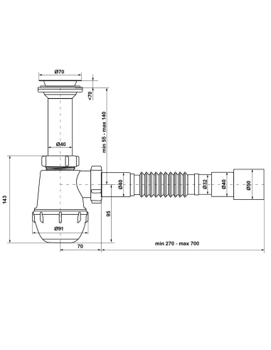 Сифон для мойки Waterstal А - 40029 1 1/2 40/50, с гофрой - 2