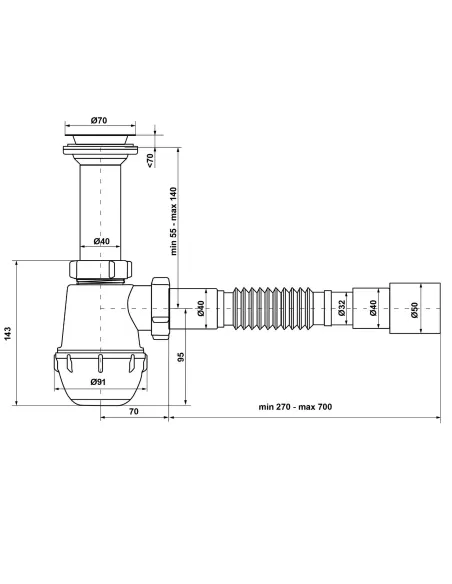 Сифон для мойки Waterstal А - 40029 1 1/2 40/50, с гофрой - 2