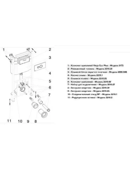 Модуль-бачок для унітазу Viega Еco Plus 660321 1130х490, хромована кнопка 596323 - 2
