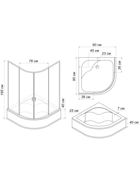 Душевая кабина с высоким поддоном Bravo WARTA 90, полукруглая, поддон 40 см - 2
