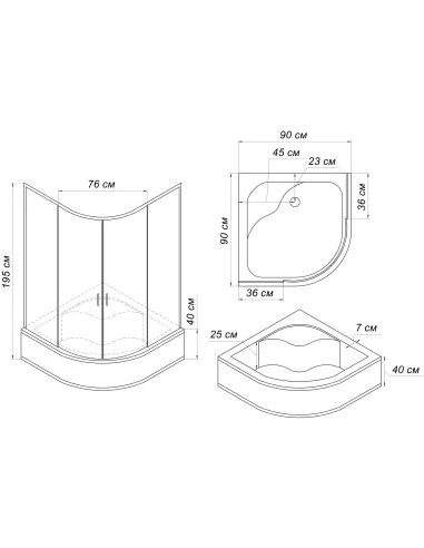 Душевая кабина с высоким поддоном Bravo WARTA 90W, полукруглая, поддон 40см - 2