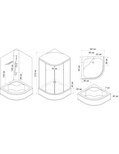 Гідробокс з піддоном Bravo BUG H90F з душовим набором, піддон 40см - 7