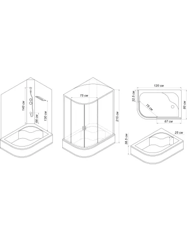 Гидробокс с поддоном Bravo OBRA H120BL с душевым набором, поддон 40 см - 2