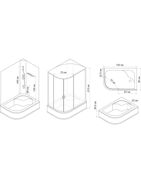 Гидробокс с поддоном Bravo OBRA H120BL с душевым набором, поддон 40 см - 2