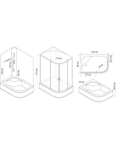 Гидробокс с поддоном Bravo OBRA H120BR с душевым набором, поддон 40 см - 2