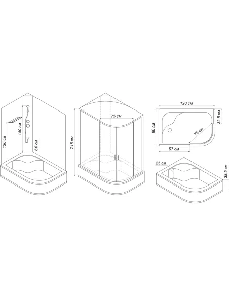 Гидробокс с поддоном Bravo OBRA H120BR с душевым набором, поддон 40 см - 2