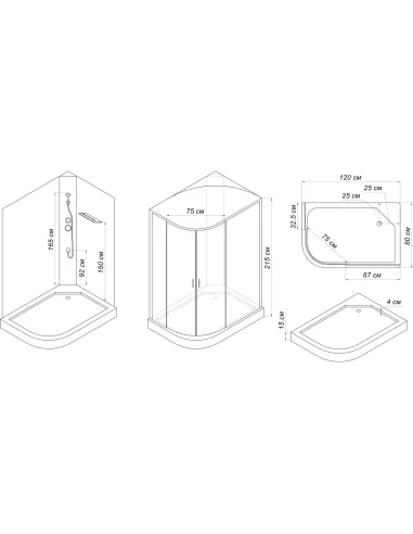 Гидробокс с низким поддоном Bravo REGA L120BL с душевым набором, поддон 13 см - 2