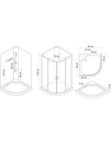 Гідробокс з низьким піддоном Bravo SAN L90B з душовим набором, піддон 13 см, без даху - 2