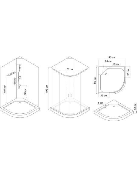 Гидробокс с низким поддоном Bravo SAN L90B с душевым набором, поддон 13 см, без крыши - 2