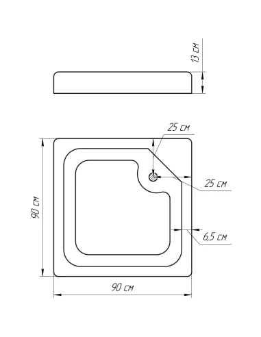 Душовий піддон низький Bravo LUBAWA SL 90 квадратний - 2