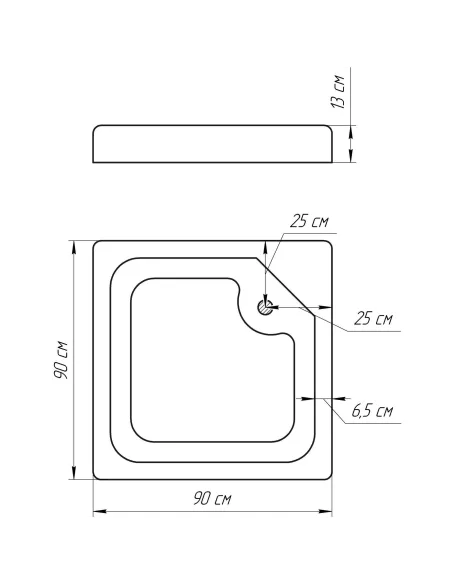 Душовий піддон низький Bravo LUBAWA SL 90 квадратний - 2
