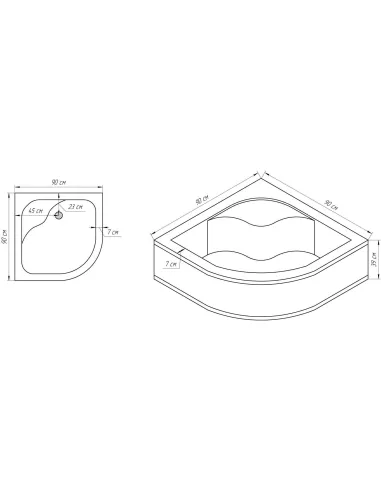 Душевой поддон высокий Bravo GORA RH 90 полукруглый - 3