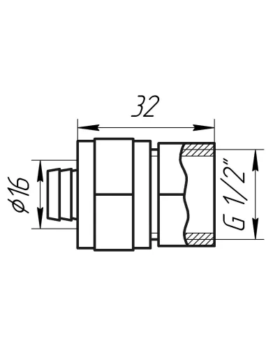 Муфта для металлопластиковой трубы Ape Italy 702 L 1/2х16 с внутренней резьбой, металл - 5