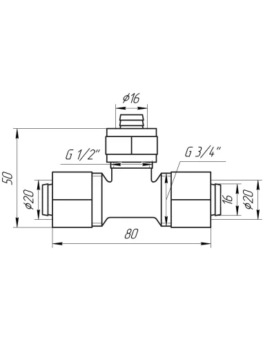 Тройник для металлопластиковой трубы Ape Italy 731 L 20х16х20 промежуточный, металл - 3