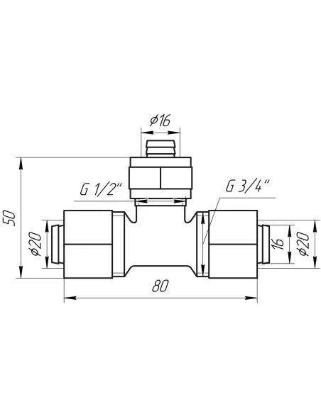 Тройник для металлопластиковой трубы Ape Italy 731 L 20х16х20 промежуточный, металл - 3