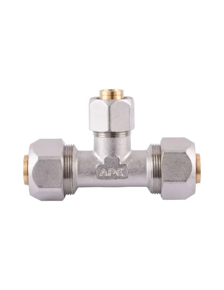 Тройник для металлопластиковой трубы Ape Italy 731 L 26х20х26 промежуточный, металл - 1