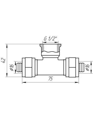 Тройник для металлопластиковой трубы Ape Italy 732 L 16х1/2х16 с внутренней резьбой, металл - 3