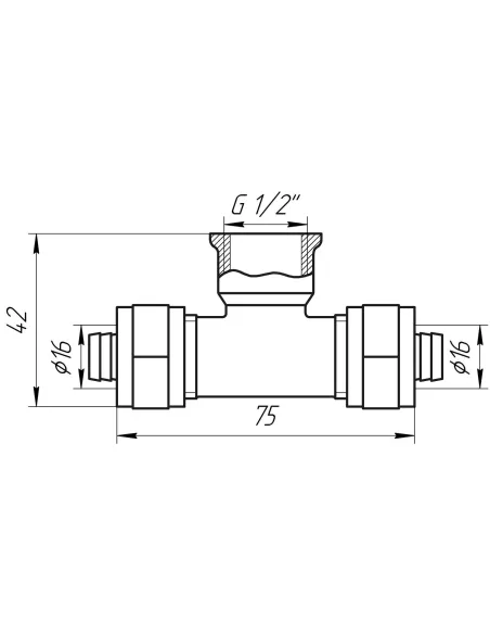 Тройник для металлопластиковой трубы Ape Italy 732 L 16х1/2х16 с внутренней резьбой, металл - 3