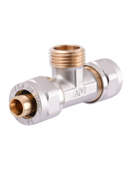 Тройник для металлопластиковой трубы Ape Italy 733 L 16х1/2х16 с внешней резьбой, металл - 2