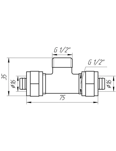 Тройник для металлопластиковой трубы Ape Italy 733 L 16х1/2х16 с внешней резьбой, металл - 3