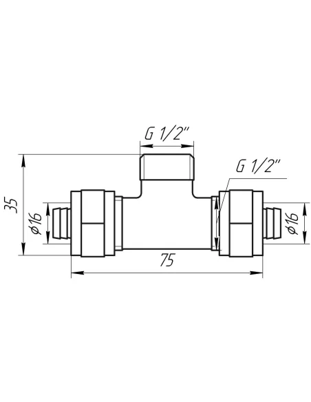 Тройник для металлопластиковой трубы Ape Italy 733 L 16х1/2х16 с внешней резьбой, металл - 3