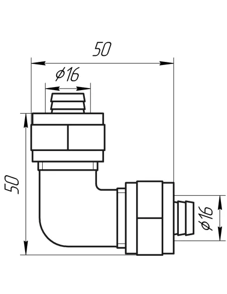 Кут металопластиковий Ape Italy 751 L 16х16 (проміжний) - 3