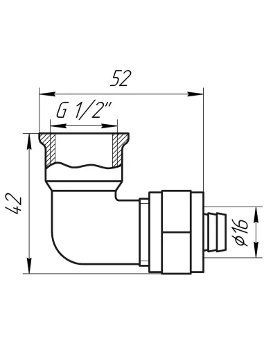 Кут металопластиковий Ape Italy 755 L 1/2х16 (внутрішнє різьблення) - 3