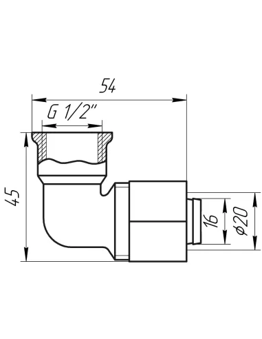 Уголок для металлопластиковой трубы Ape Italy 755 L 1/2х20 с внутренней резьбой, металл - 3