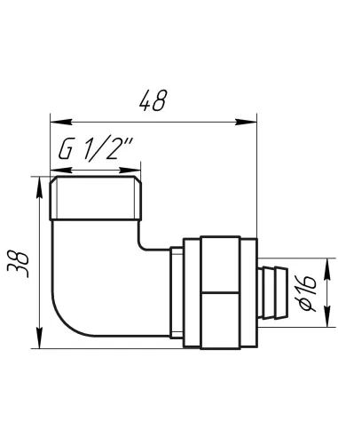 Уголок для металлопластиковой трубы Ape Italy 753 L 1/2х16 с внешней резьбой, металл - 3