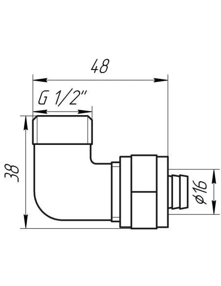 Уголок для металлопластиковой трубы Ape Italy 753 L 1/2х16 с внешней резьбой, металл - 3