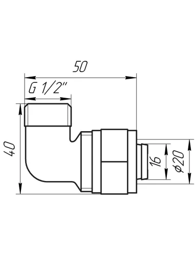 Уголок для металлопластиковой трубы Ape Italy 753 L 1/2х20 с внешней резьбой, металл - 3
