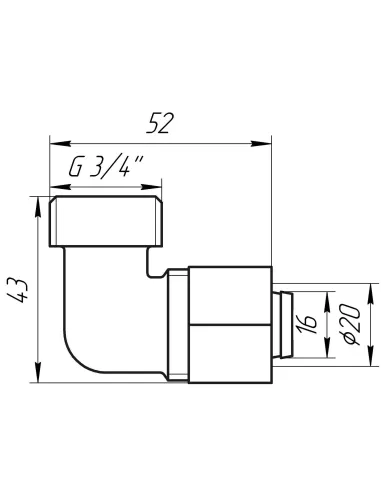 Уголок для металлопластиковой трубы Ape Italy 753 L 3/4х20 с внешней резьбой, металл - 3