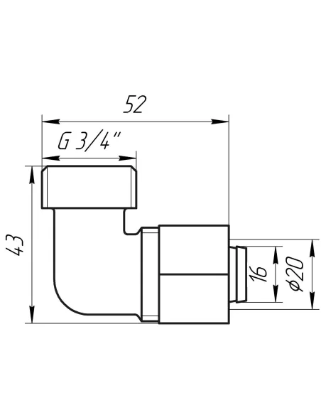Уголок для металлопластиковой трубы Ape Italy 753 L 3/4х20 с внешней резьбой, металл - 3