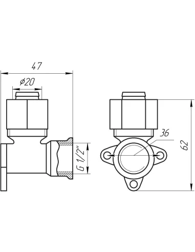 Уголок для металлопластиковой трубы Ape Italy 754 L 1/2х20 установочный, металл - 3