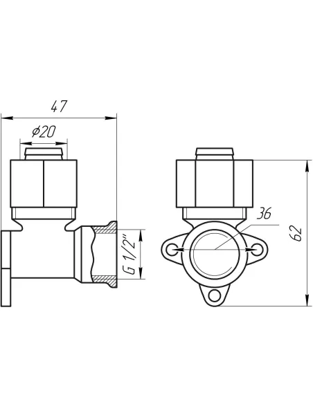 Уголок для металлопластиковой трубы Ape Italy 754 L 1/2х20 установочный, металл - 3