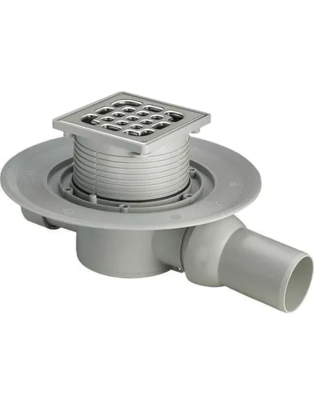 Трап Viega 557119 450878, диаметр 50 мм, для ванной, нержавеющая решетка 100х100 мм, горизонтальный, с сифоном - 1