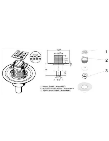 Трап Viega 583224, диаметр 50 мм, с сухим затвором, нержавейка, с фланцем, вертикальный - 2