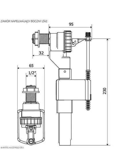 Кран залив для бачка унитаза Kkpol ZN2/105 (1/2, боковой,  пластик) - 2