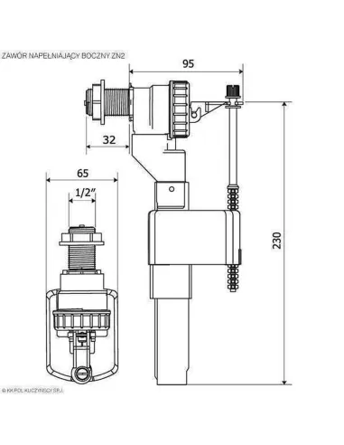 Кран залив для бачка унитаза Kkpol ZN2/102 (1/2, боковой, латунь) - 2