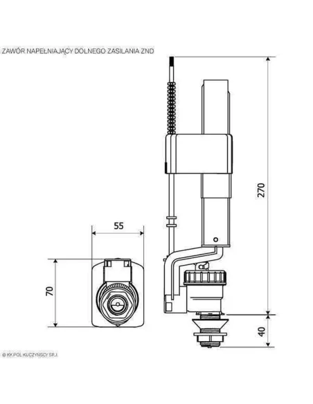 Кран залив для бачка унитаза Kkpol ZND/110 (1/2, нижний, латунь) - 2
