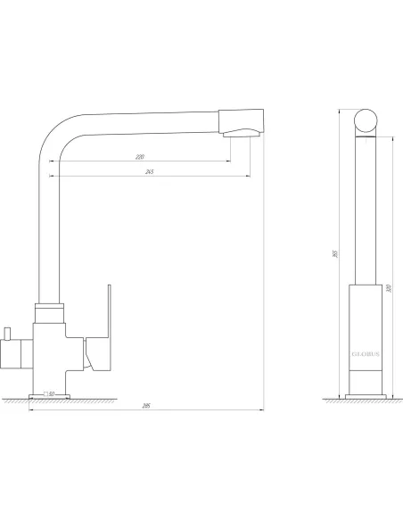Змішувач для кухні Globus Lux SUS-0110-1 (під осмос, нержавіюча сталь, на гайці) - 4