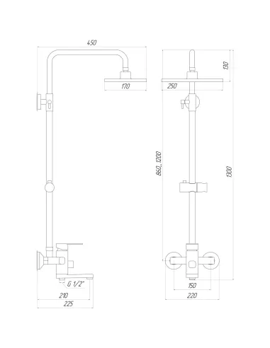 Душевая система с душевым комплектом Domino Malibu DMS-0005 штанга 115 см, с изливом - 5