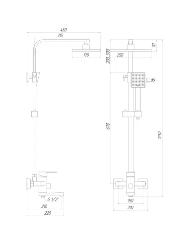 Душева система Domino DMS-0025 (штанга 115см, з гусом) - 5