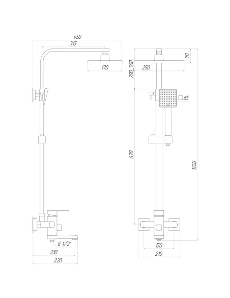 Душева система Domino DMS-0025 (штанга 115см, з гусом) - 5