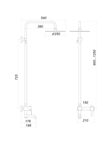 Душевая система из нержавеющей стали Globus Lux Alpen SBT1-SH-02 с душевым набором - 5